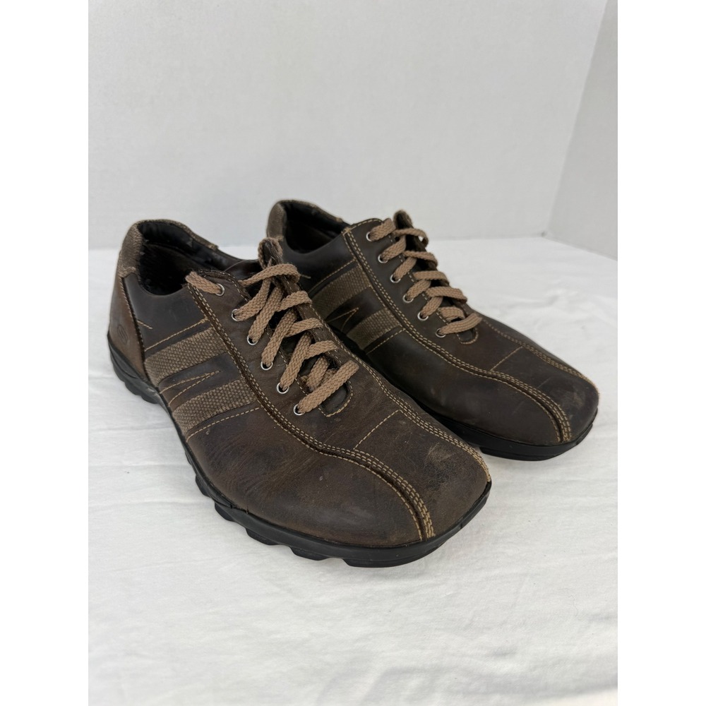 Skechers‎ Mens Brown Leather Lace Up Casual Comfort Sneakers Size 8